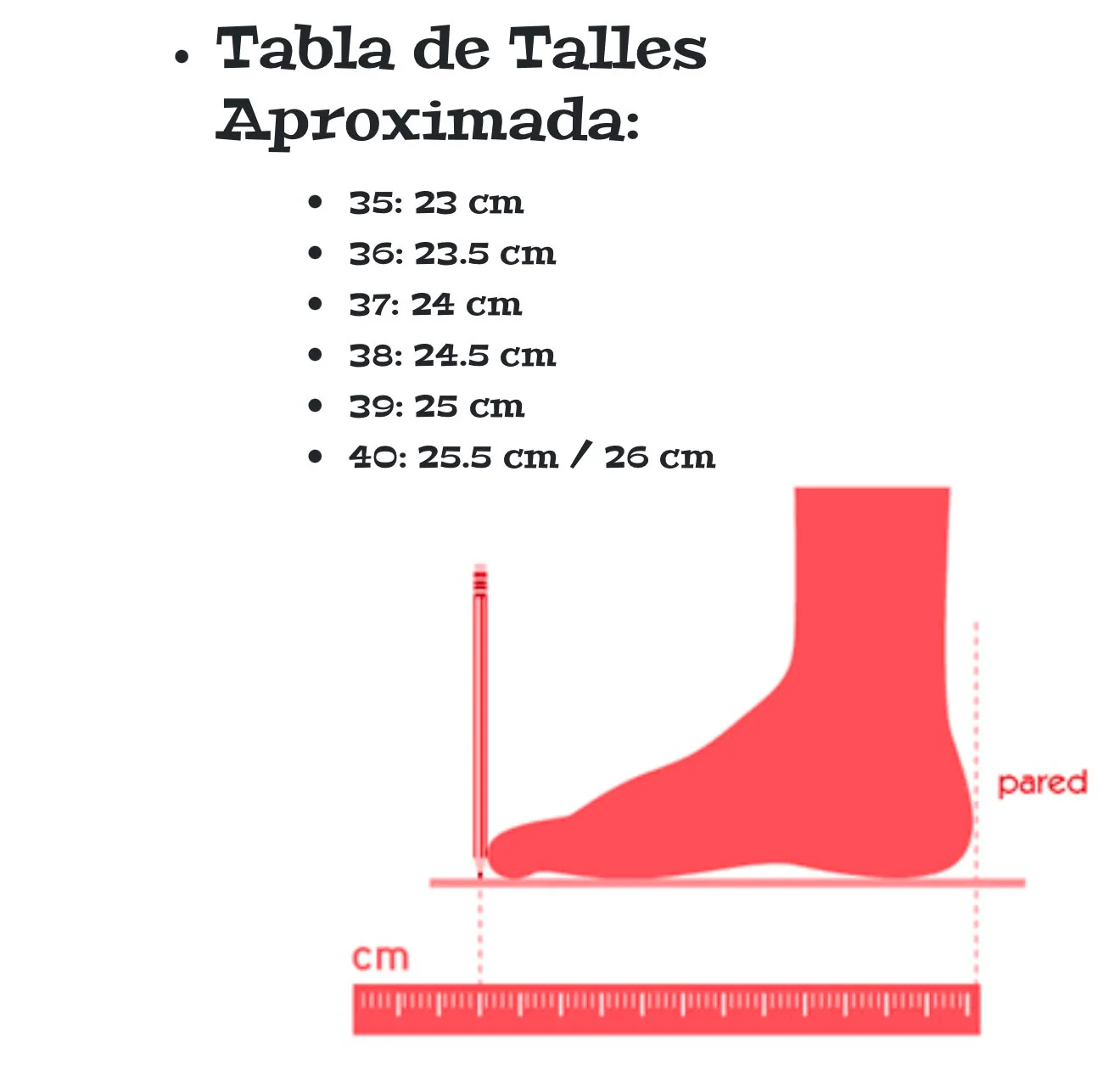 Tabla de talles Botas Monaco